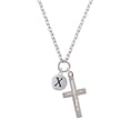 thumbnail image 2 of Delight Jewelry Silvertone Capital Letter - X - Pebble Disc - Be Strong and Courageous Engraved Cross Zoey Necklace, 28", 2 of 4