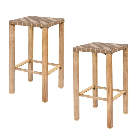Bar Stools Set of 2, 27.6inch Metal Counter Height Bar Stools with Footrest, Hand-Made Drawstring Tall Bar Chairs for Kitchen, Island, Dining Room, Pub, Cafe Wood Iron