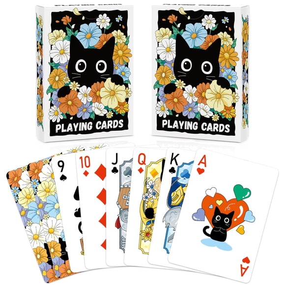 Cartas de juego Wkchxd, paquete de 2, 2 barajas tamaño póker con temática de gato