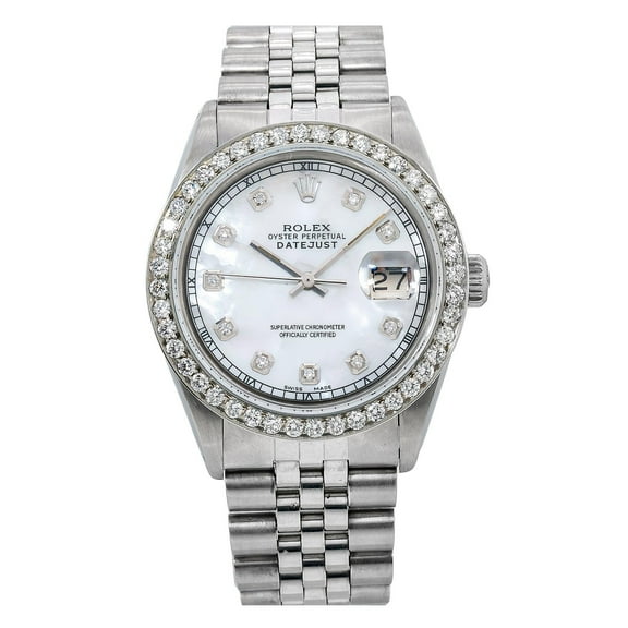 Pre-Owned Rolex Datejust 36MM 1601 White Mother of Pearl Diamond Dial Diamond Bezel Stainless Steel Jubilee Bracelet 1.25ct