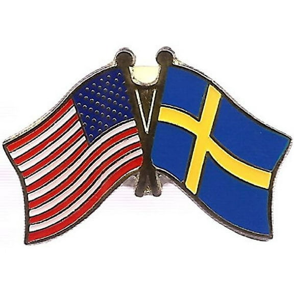 Pack of 50 Sweden & US Crossed Double Flag Lapel Pins, Swedish & American Friendship Pin Badge