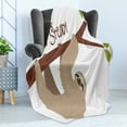 thumbnail image 4 of Sloth Soft Flannel Fleece Throw Blanket, Cartoon Style Australian Wildlife Mammal on Tree Branch Slow Steady Phrase, Cozy Plush for Indoor and Outdoor Use, 70" x 90", Tan Chestnut Brown, by Ambesonne, 4 of 5