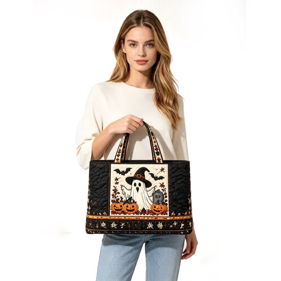 Women's Halloween Bag,Reusable Handbag for Shopping, Outdoors, Cruises, Vacations, Travel Tote Bags,3D Quilted, Spacious, Spooky Design