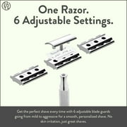 Rockwell Razors 6C Safety Razor with 6 Adjustable Settings and 5 Razor Blades, White Chrome