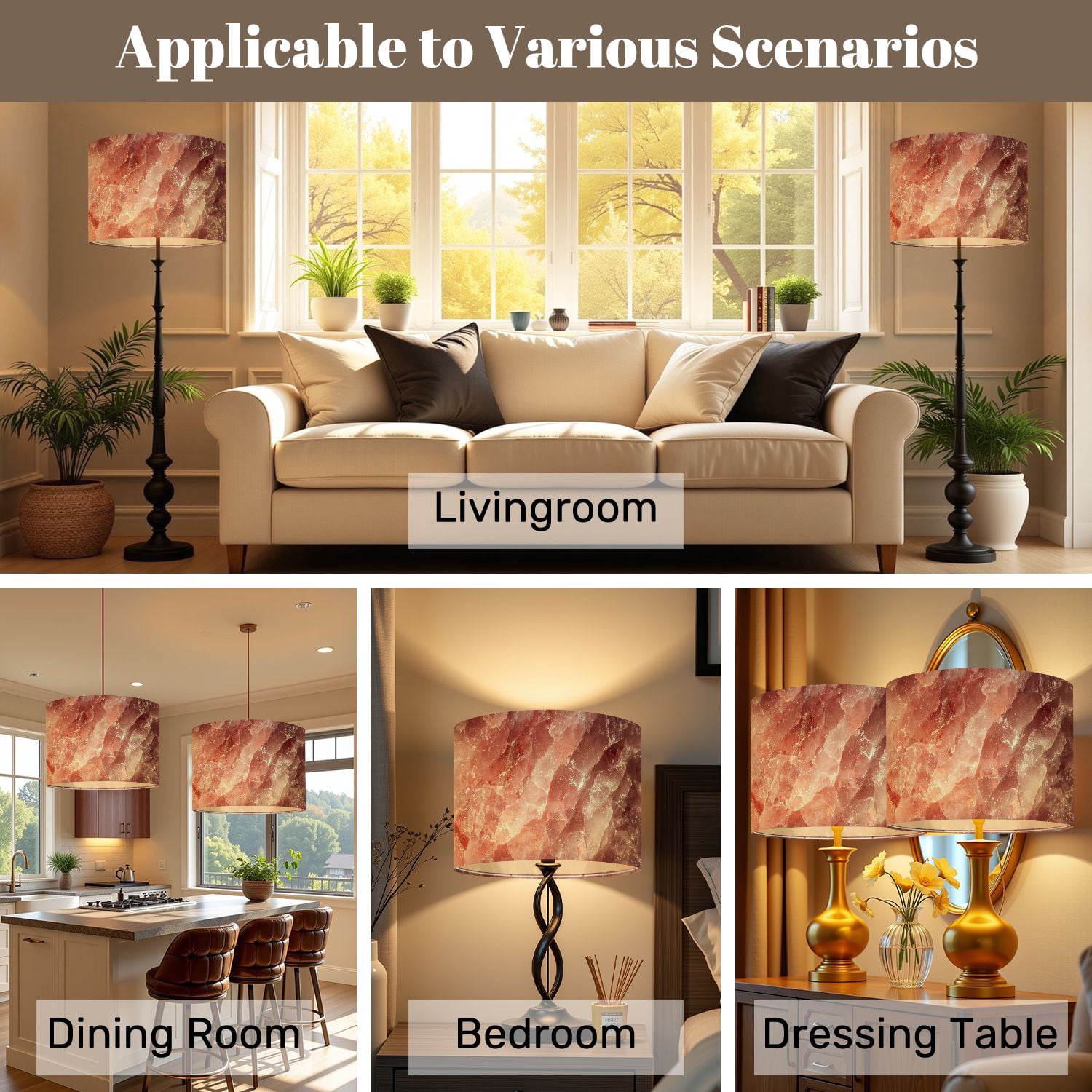 Lampshades 2 Pack Himalayan pink salt rock from whole solid crystal block 13"x13"x10" Light Shade for Table Lamps Floor Lamp Shades Lampshade Replacement Easy Assembly