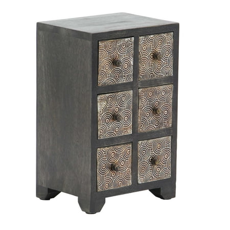 - Rustic Mango Wood Rectangular 6-Drawer Jewelry Chest, Dark Brown