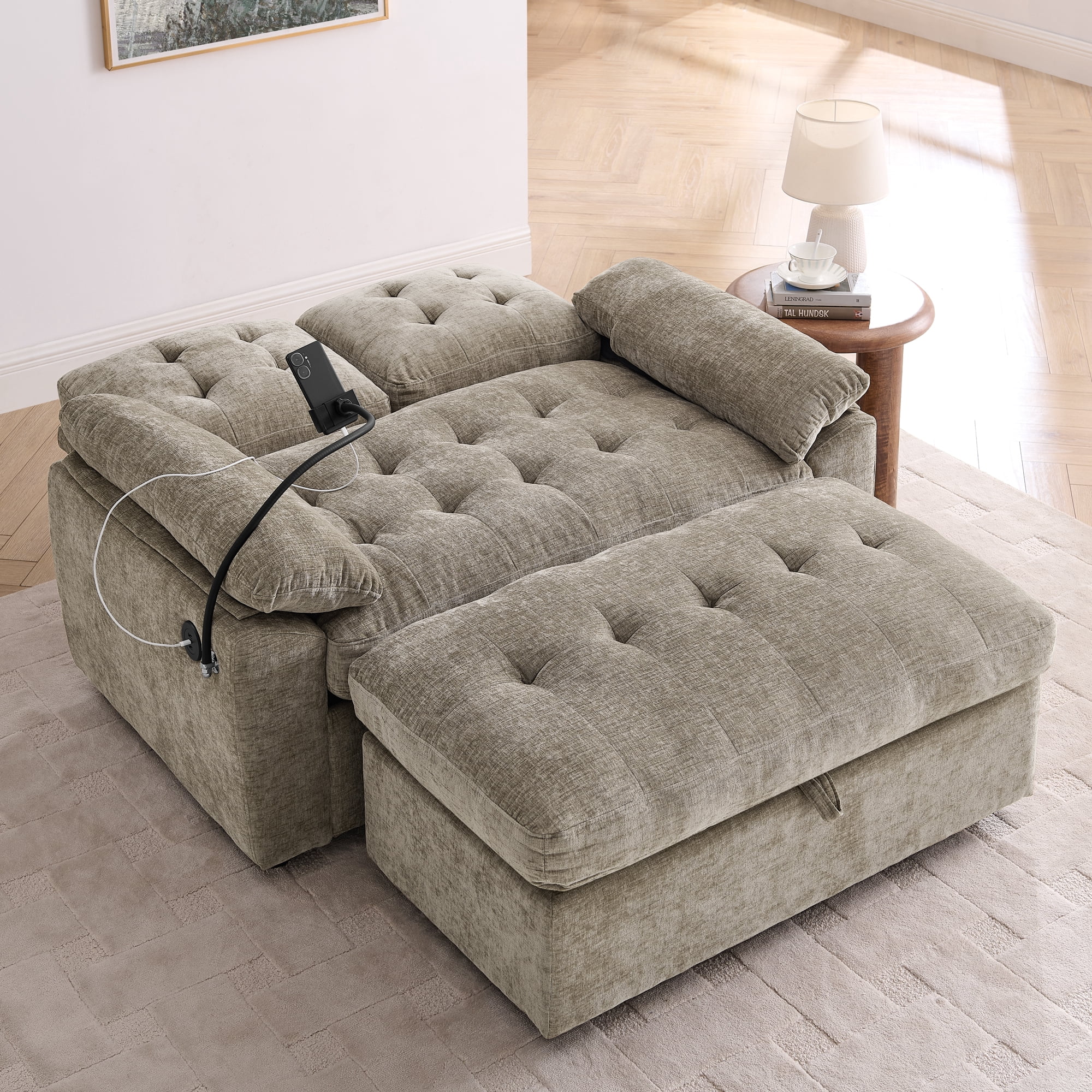56" Loveseat Recliner with Adjustable Backrest, USB Charging Port, Phone Stand and Storage Ottoman