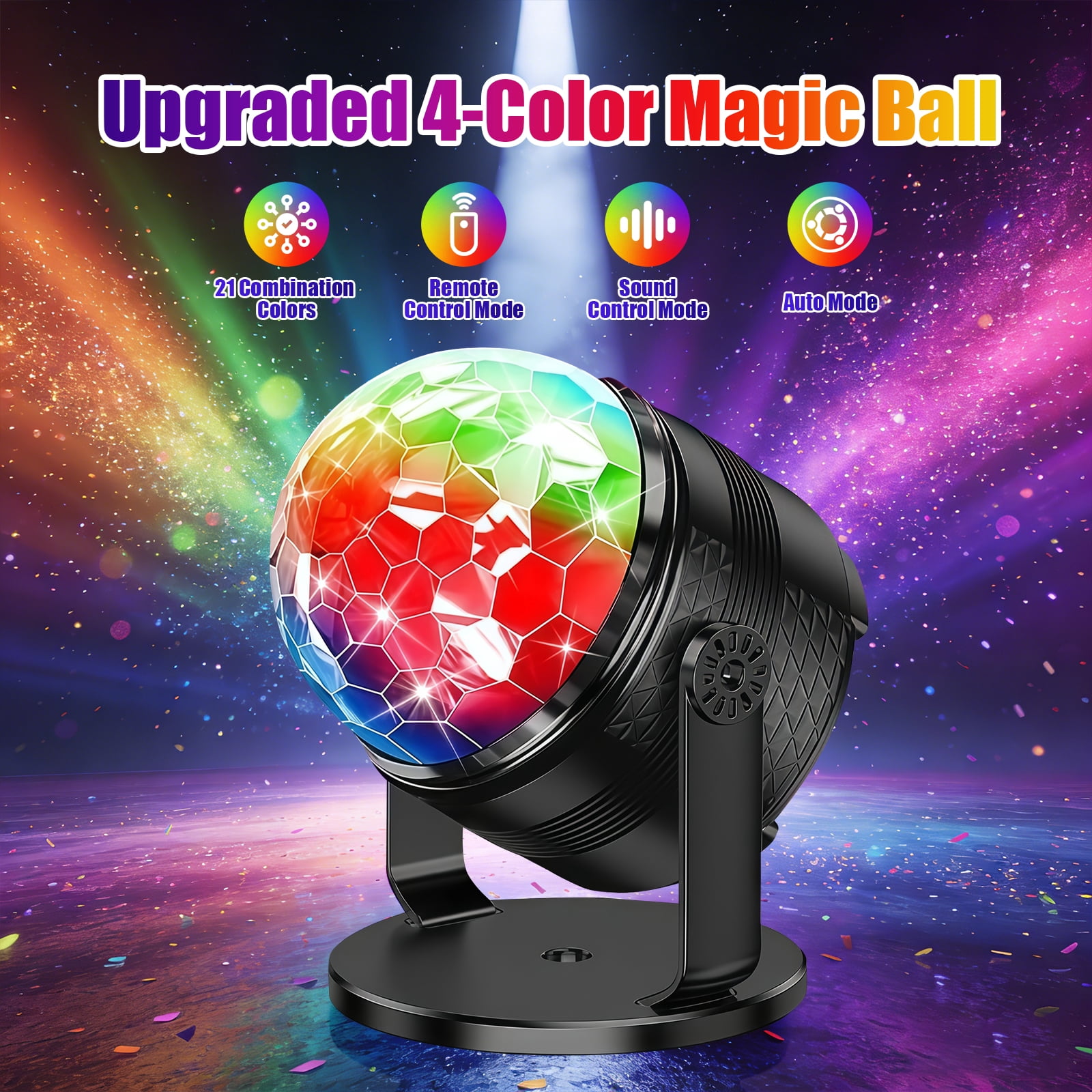 Disco Lights for Parties, 2 Pack DJ Lights with Rotating Disco Ball and RGB Party Lights, Sound Activated Disco Ball Light with Remote for Indoor Stage, Birthday and Christmas