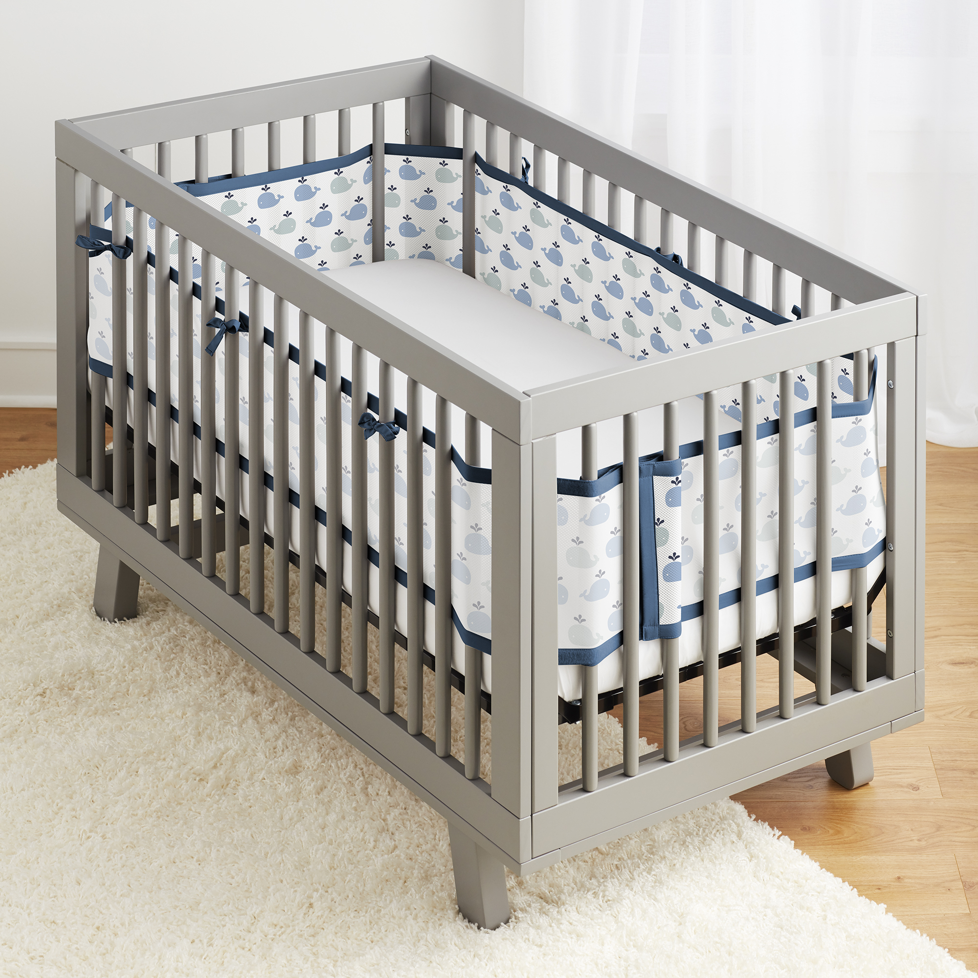 BreathableBaby® Classic Breathable® Mesh Crib Liner Little Whale Navy