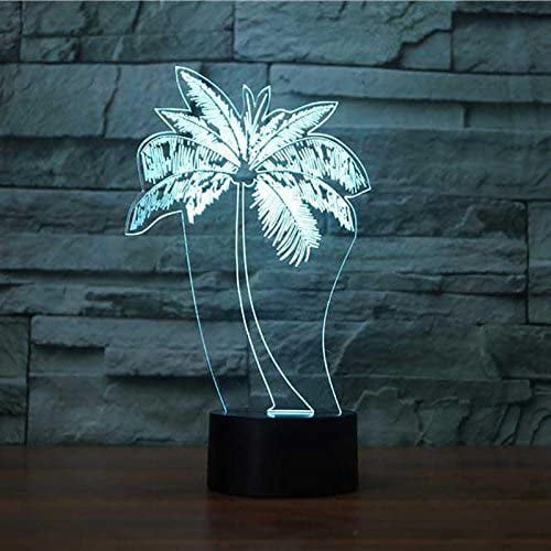 Tropical Palm Beach Nightlight Wall Plug In Coastal Decor Stain Art Glass Gift 