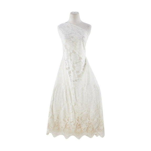 Zelouf Lace With Scallop Embroidery  , Sewing, DIY, Crafts Fabric by the Yard, 110 Owht/natural, 3 Yard