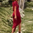 thumbnail image 6 of IROINNID Sexy Dresses For Women Red Wedding Guest Round Neck Short Sleeve Solid Leisure Vacation Dresses Clearance Cheap, 6 of 8