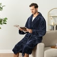thumbnail image 5 of PAVILIA Mens Soft Robe, Plush Fluffy Fleece Bathrobe for Men, Long Sherpa Spa Robe with Shawl Collar (Navy Blue,L/XL), 5 of 9