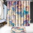 thumbnail image 2 of 4 Pcs Bathroom Shower Curtain Set,Bathroom Sets with Rugs(Bath Mat,U Shape and Toilet Lid Cover Mat) and 12 Hooks,Sky Blue Honeycomb Marble, 2 of 7