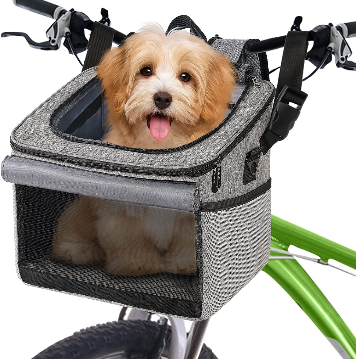 RAYMACE Dog Bike Basket Bag with Reflective Stripe Bicycle Pet Carrier Backpacks for Cats,Happy Travel with Your Pet 