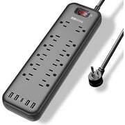 Power Bar, MKSENSE Surge Protector with 12 Outlets & 4 USB Ports & 1 Type-C Port (5V/3A), 2360 Joules, Angled Flat