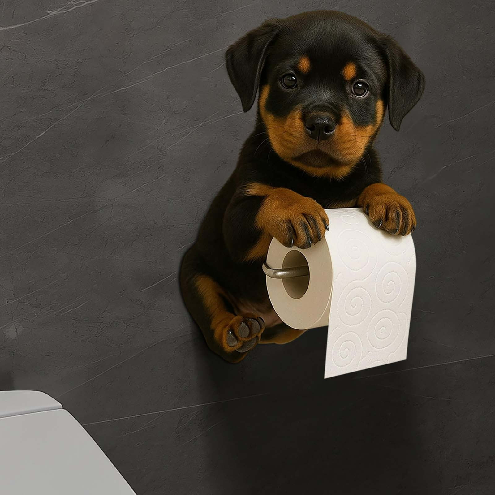 Dog Toilet Paper Holder Resin Wall-Mounted Animal Theme Bathroom Functional Decor Novelty Sculpture Home Restroom Tissue Dispenser 6.3x4.72x8.66in