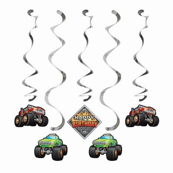 Creative Converting 340081 Monster Truck Dizzy Danglers, 5 Count