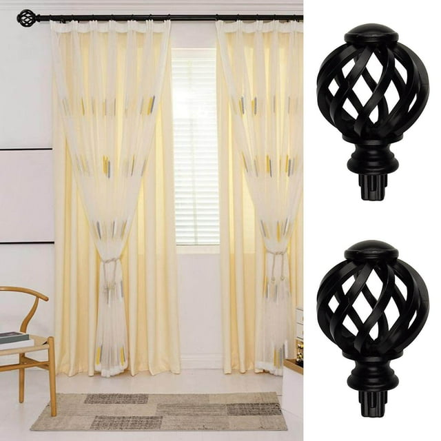 kurtrusly 2 Pieces Curtain Rod Finials Room Drapery 3/4 inch Replacement for Room Living Room Black Hollow Out