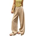 thumbnail image 2 of Wide Leg Pants for Women Casual Cotton Linen Drawstring Waist Palazzo Pants Loose Fit Daily Wear Flowy Beach Pants, 2 of 6