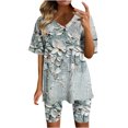 thumbnail image 2 of Ensembles Deux Pièces pour Femmes Mode Blouse Col en V Manches Courtes Hauts Shorts Ensemble Décontracté Ensembles Deux Pièces pour Femmes en Liquidation, 2 of 4