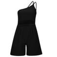 thumbnail image 2 of Vedolay Womens Jumpsuits One-shoulder Sleeveless Short Jumpsuit With Belt,Black L, 2 of 3