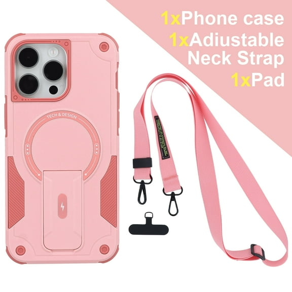 CoverTrend for iPhone 14 Pro Max MagSafe Case with Adjustable Crossbody Lanyard, Military Grade Drop Protection Shockproof Hybrid Rugged Case with Kickstand for iPhone 14 Pro Max,Pink
