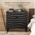 thumbnail image 4 of Modern 3 Drawer Wood Dresser with 3D Wave Drawer Fronts, Contemporary Storage Chest with Groove Handle and Solid Pine Leg for Living Room, Bedroom, Entryway (Black), 4 of 9