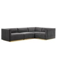 thumbnail image 2 of Modway Conjure Channel Tufted Performance Velvet 4-Piece Sectional in Gold Gray, 2 of 10