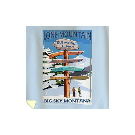 Big Sky, Montana - Lone Mountain - Ski Destinations Sign- Lantern Press Artwork (88x88 Queen Microfiber Duvet