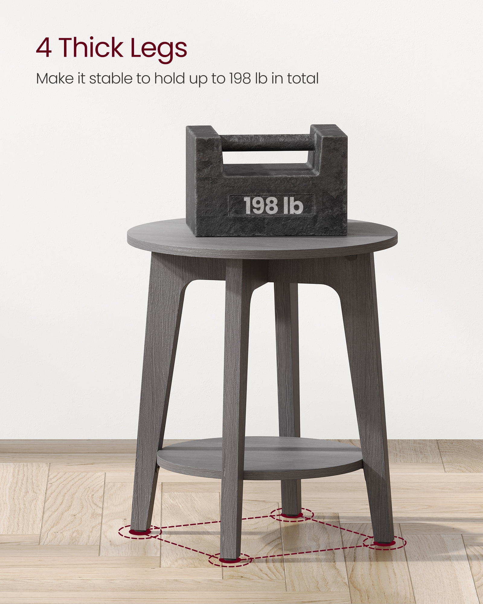Round End Table Farmhouse Small Side Table Living Room Corner Table Drink Table Smoky Gray