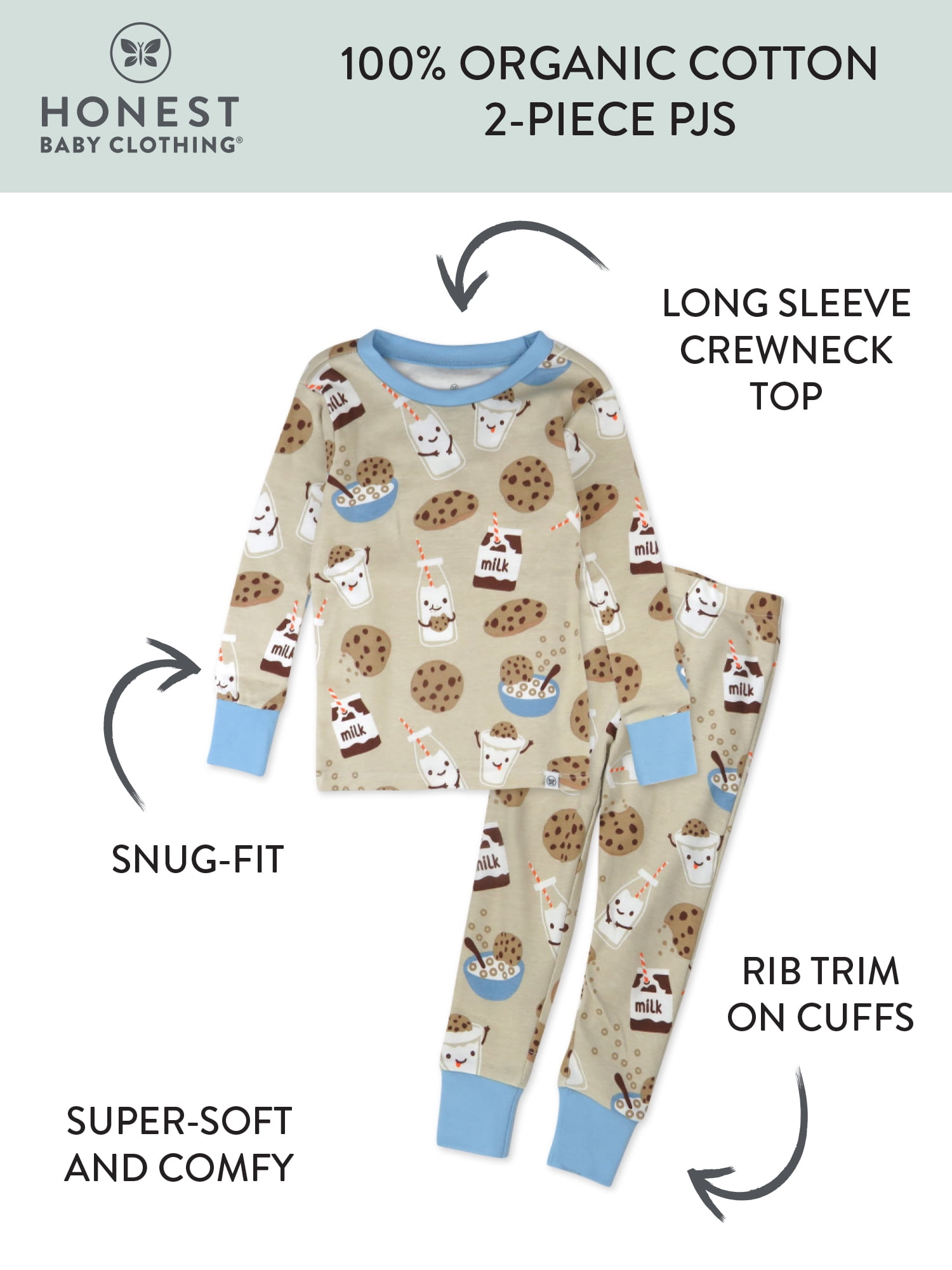 Honest Baby Clothing Organic Cotton Boy/Girl 2-Piece Long Sleeve Pajama Set, 12m to 24m