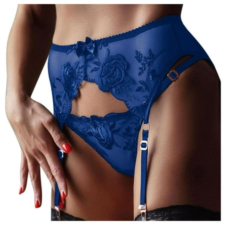 

KDDYLITQ Womens Suspenders for Thigh High Stockings Elastic Lace Lingerie Plus Size Sexy Garter Belt Blue S