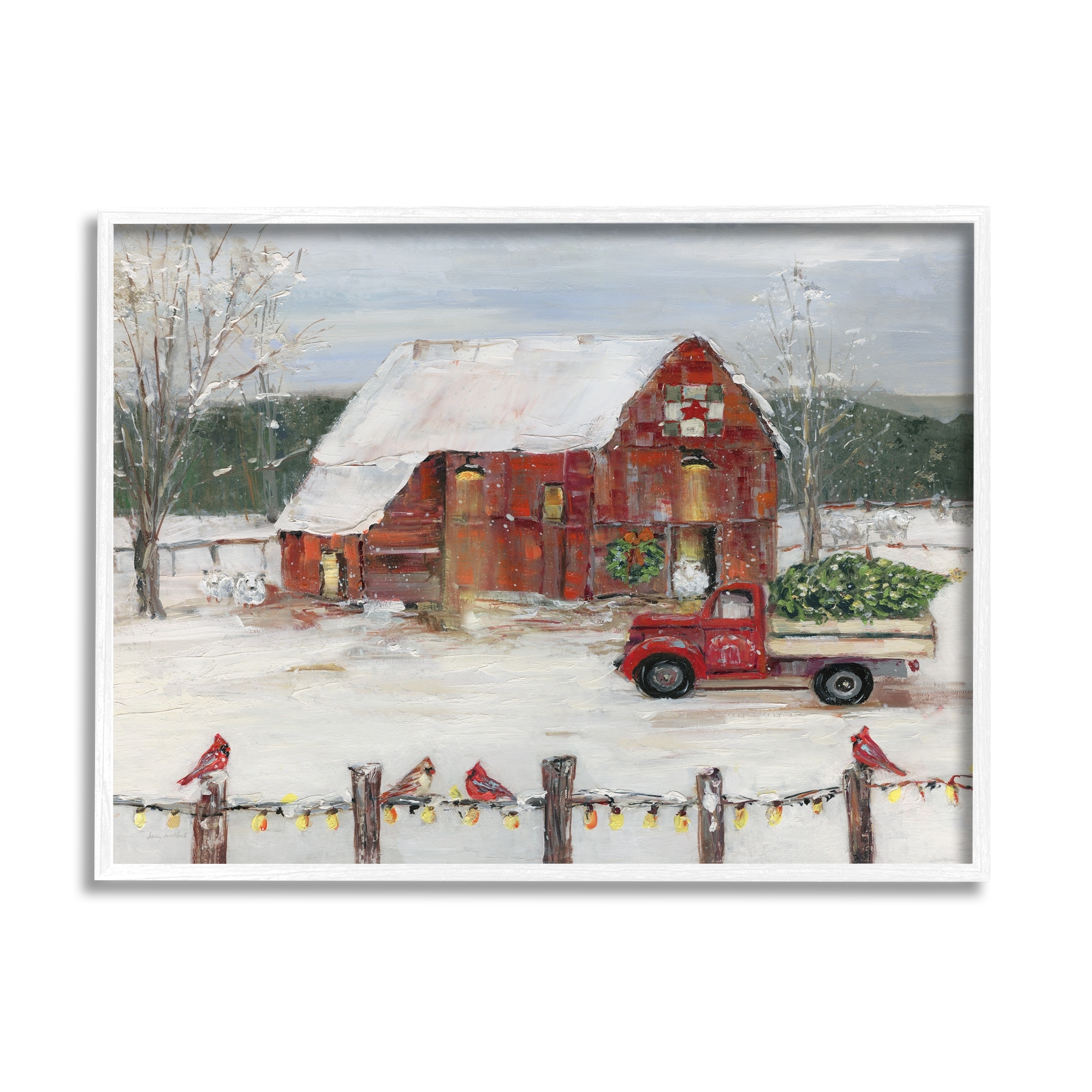 Stupell Industries Holiday Barn Winter Scene Holiday Painting White Framed Art Print Wall Art