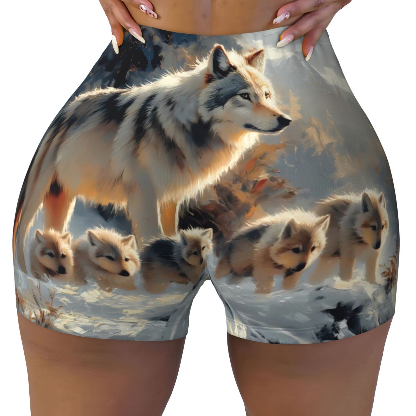 Fuzoiu Wolf Family Winter Wonderland Print Women's Workout Shorts ...