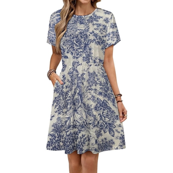 Oile De Jouy Women's Dress Short Sleeve Summer Sundress Summer Women Clothes