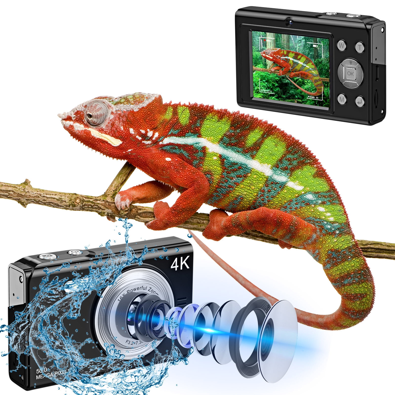 4K Vlogging Camera 48MP Digital Camera with 16X Zoom Night Vision OTG Portable Travel Camera 800mAh Battery Electronic Stabilization for YouTube TikTok Content Creators