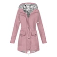 thumbnail image 3 of Xaqiouau Womens Striped Lined Hooded Jacket Mid-Length Water-Resistant Windproof Coat Quick Dry Lightweight Outerwear Outdoor Hiking Casual Daily Windbreaker Pink S, 3 of 7
