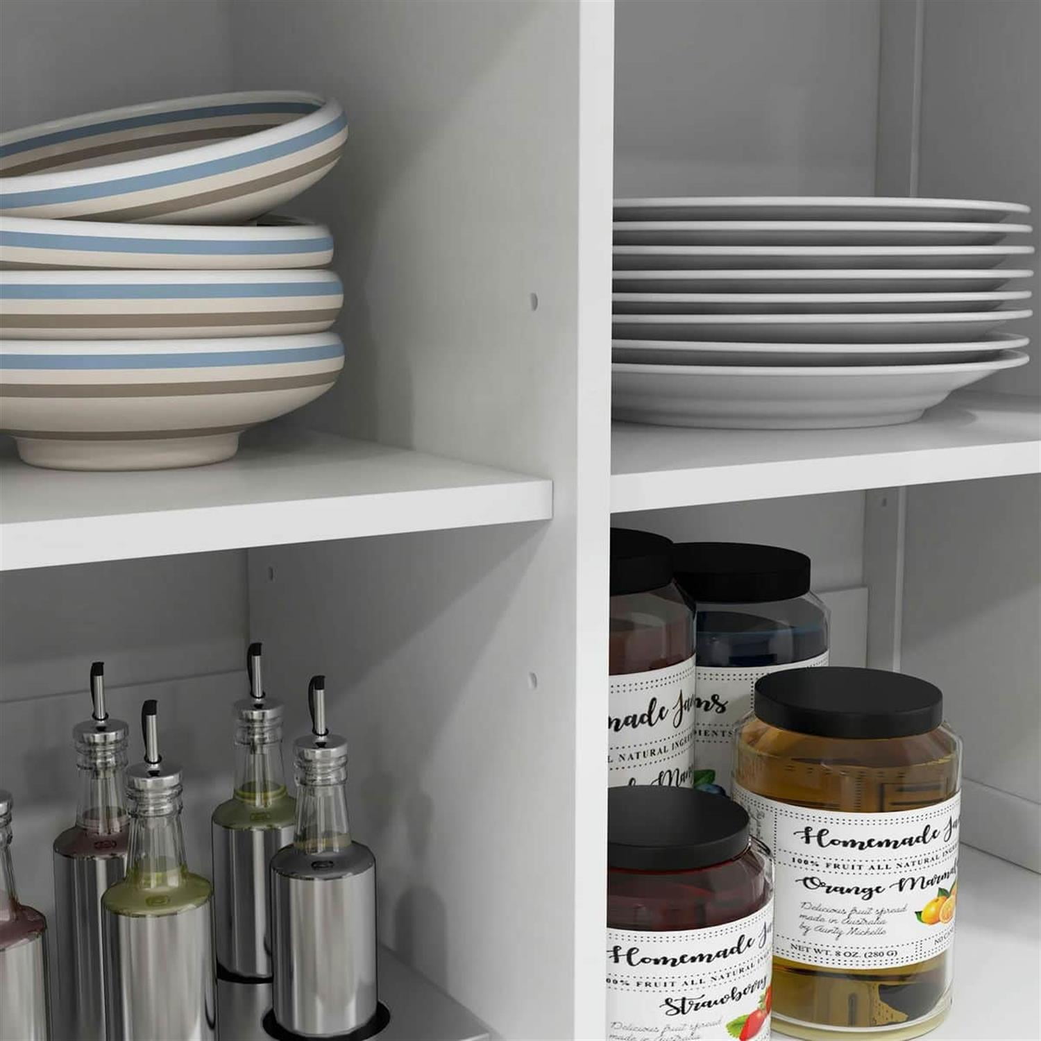 Demi Bonn 41" Rolling Kitchen Island with Drop Leaf, 2 Drawers, Wood Breakfast Bar, Adjustable Shelves for Dining Room Addition, White