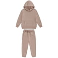 thumbnail image 2 of JanJean Kids 2 Piece Sport Sweatsuit Athletic Tracksuit Boys Girls Drawstring Hoodie Pullover with Light Brown 130, 2 of 9