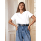 thumbnail image 4 of Camisetas de Corta Extragrandes para Mujer, Cuello Redondo, Holgadas, para Hacer Ejercicio, Informales, de Verano, de Algodón, Blancas, Talla 4XL, 4 of 9