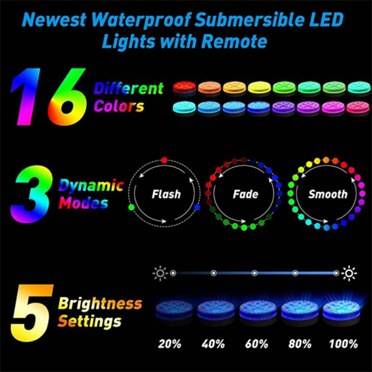 4Pcs Submersible LED Underwater Lights with Remote Controlled