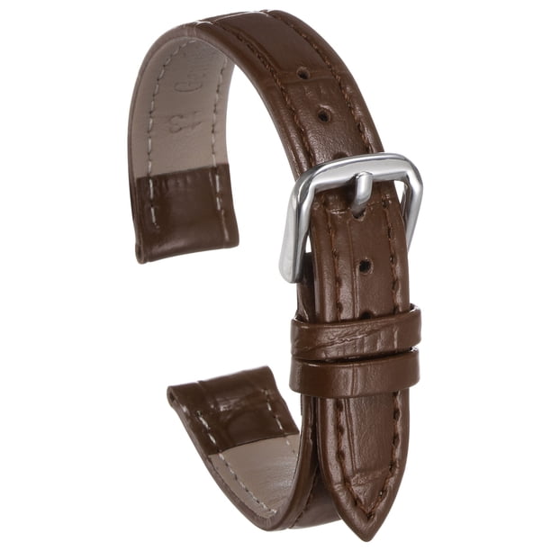 Correa de reloj de cuero Uxcell de 13 mm con patrón en relieve de piel de vaca, reemplazo con barras de resorte marrón, plata