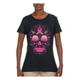 thumbnail image 2 of Wild Bobby Pink Breast Cancer Sugar Skull Breast Cancer Awareness Women Graphic Tee, Black, Small, 2 of 6