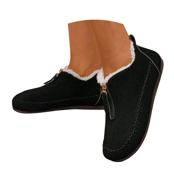 Snow Boots for Women Fashion Comfortable Fleece Lined Warm Zipper No Heel Winter Ankle Booties