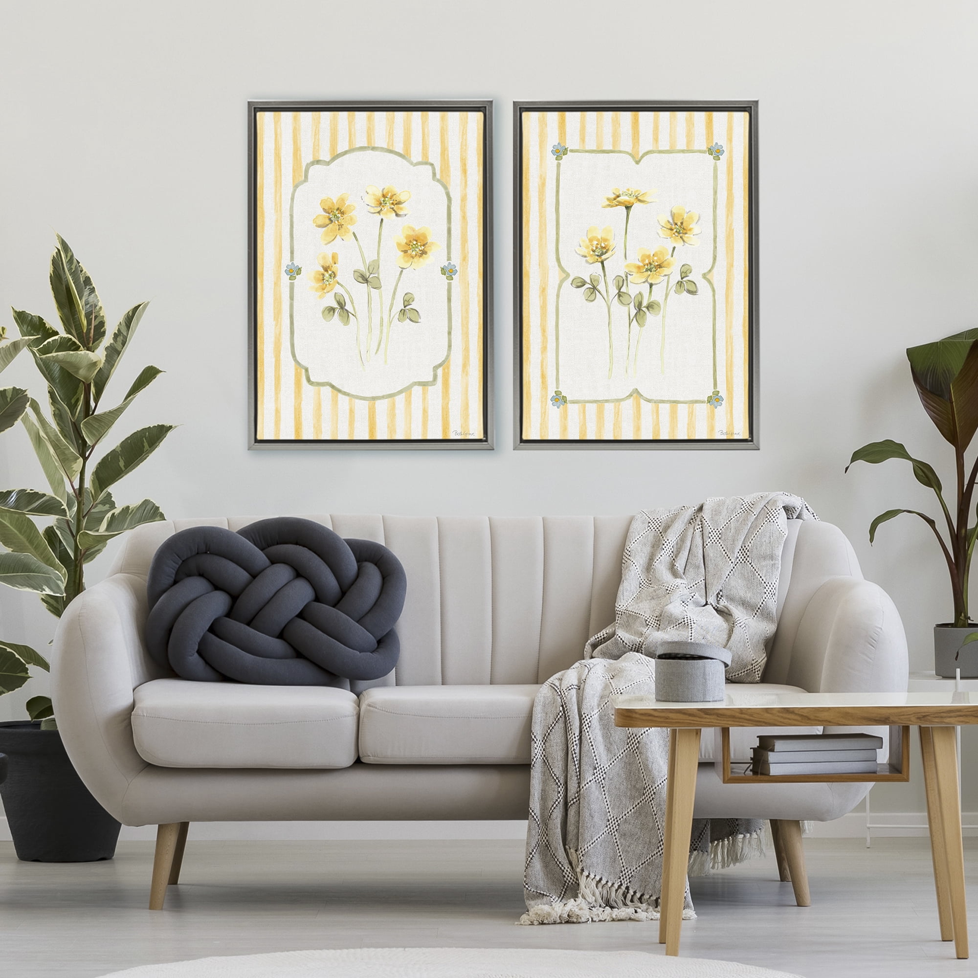 Stupell Industries Sweet Honey Blooms 2 Piece Gray Framed Floater Canvas Set, design by Beth Grove