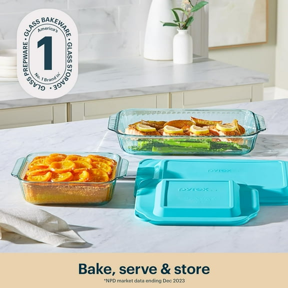 Tinted Glass Baking Dishes with BPA-Free Lids, 2-Pack, Dishwasher Safe, Microwave & Oven Safe,