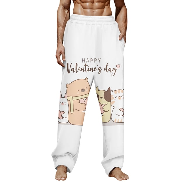 WEAIXIMIUNG Mens Sweatpants with Pockets Open Bottom Men Spring Summer Valentines Day Print Pajama Pants Long Pants Casual Pants