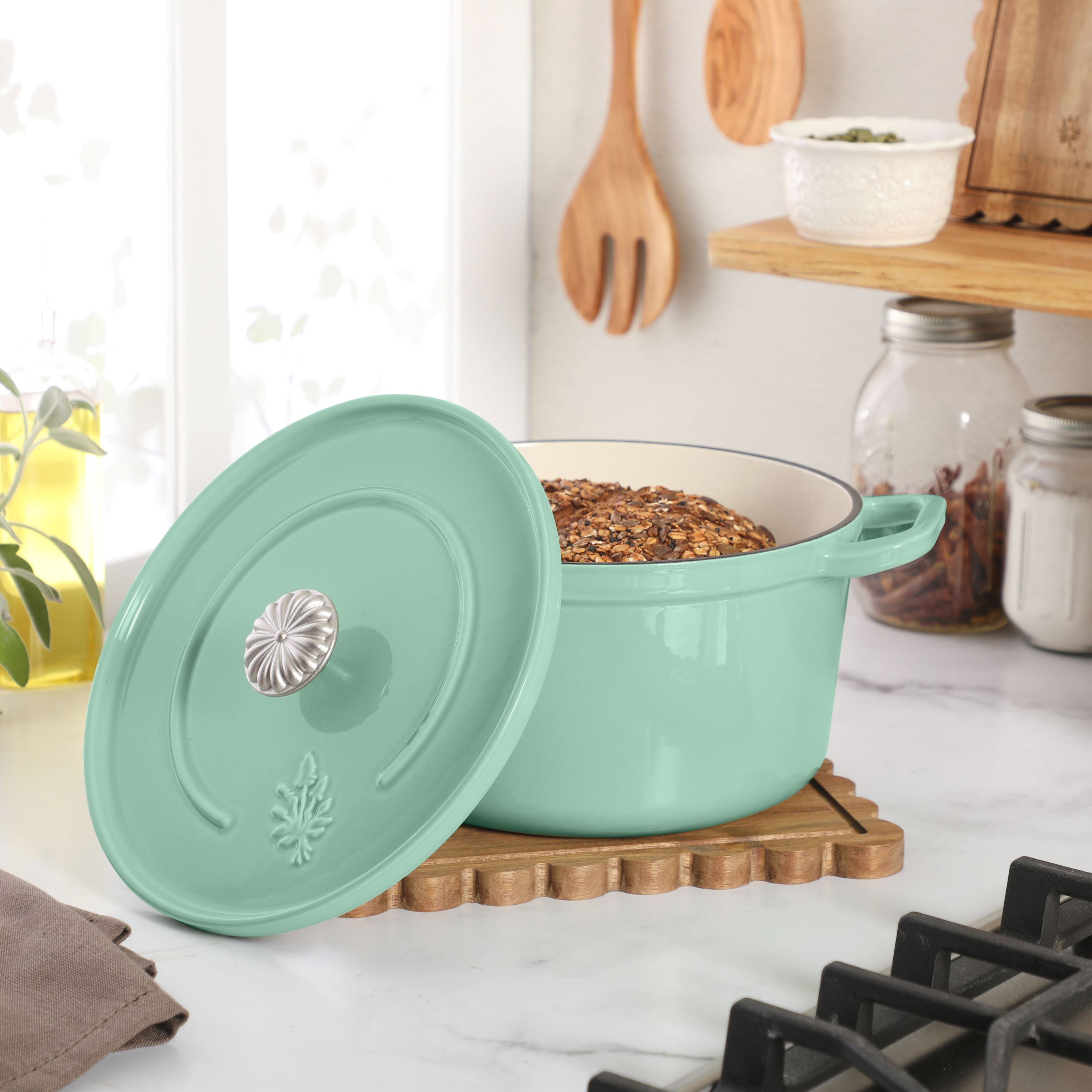 The Pioneer Woman 5-Quart Enameled Cast Iron Dutch Oven Pot with Lid, Green