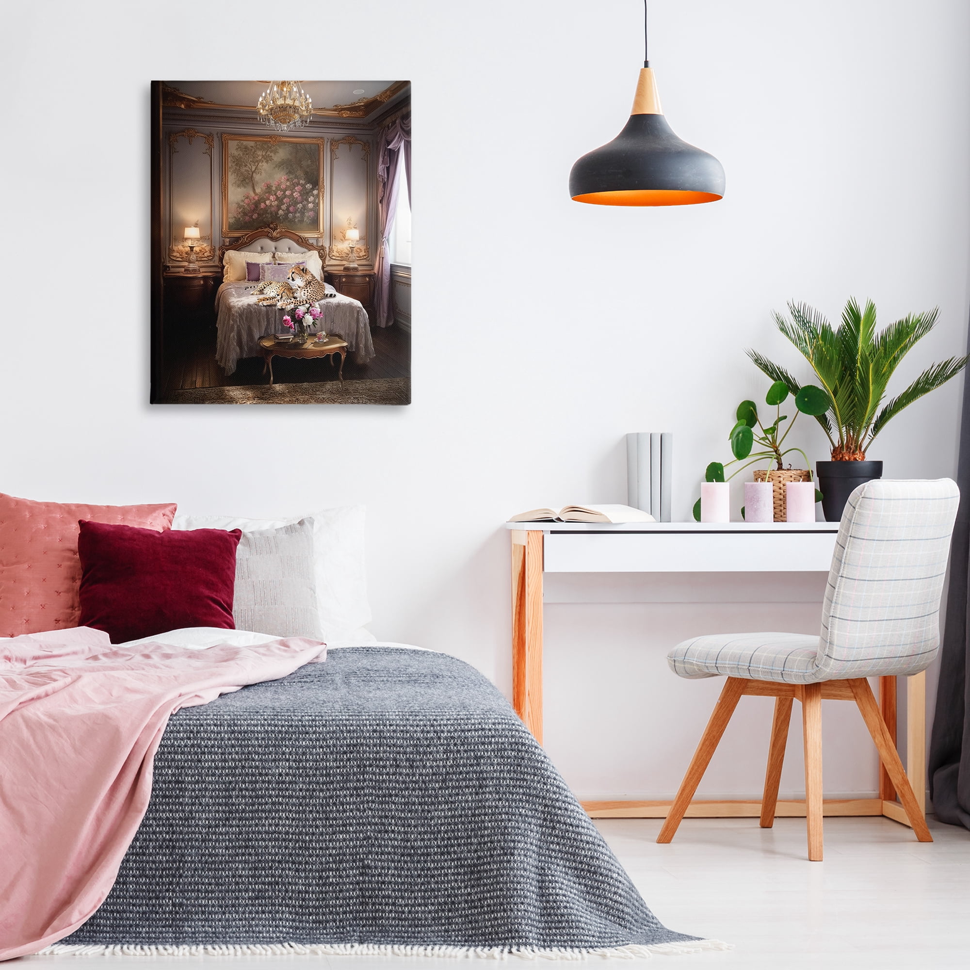 Stupell Industries Cheetah on Regal Bed Animals Painting Wrapped Canvas Art Print Wall Art, 30 x 40